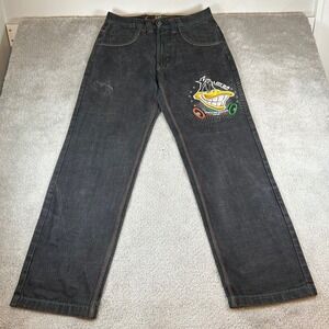 Lot 29 Daffy Duck Jeans Mens 36 Black Baggy Wide Leg Looney Tunes Y2K Streetwear